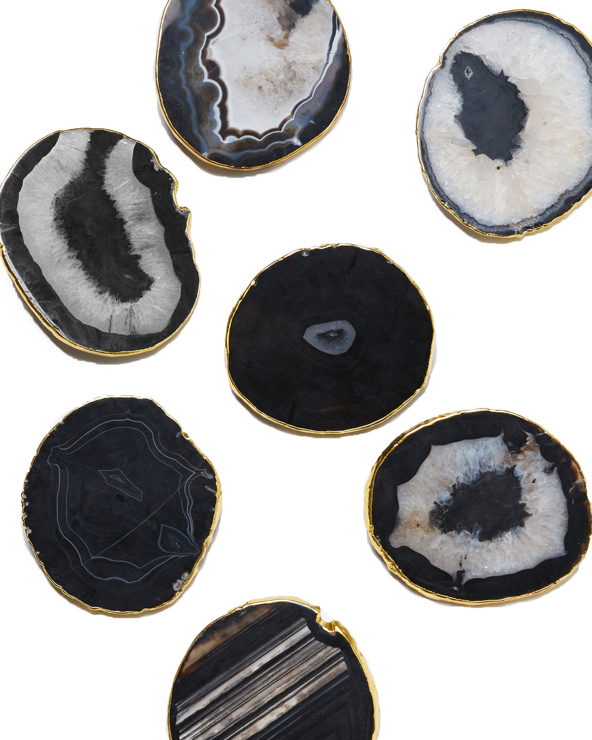 Pack Of 4 Gold Plated Black Agate Crystal Coasters Maison De La